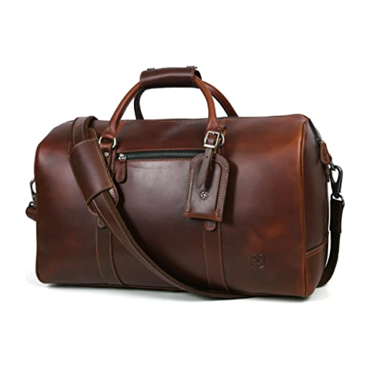 Leather Travel Duffel Bag | Gym Sports Bag Airplane Luggage Carry-On Bag | Gift for Father&rsquo;s Day By Aaron Leather Goods (Chestnut II) 20 x 11 x 9 Inch