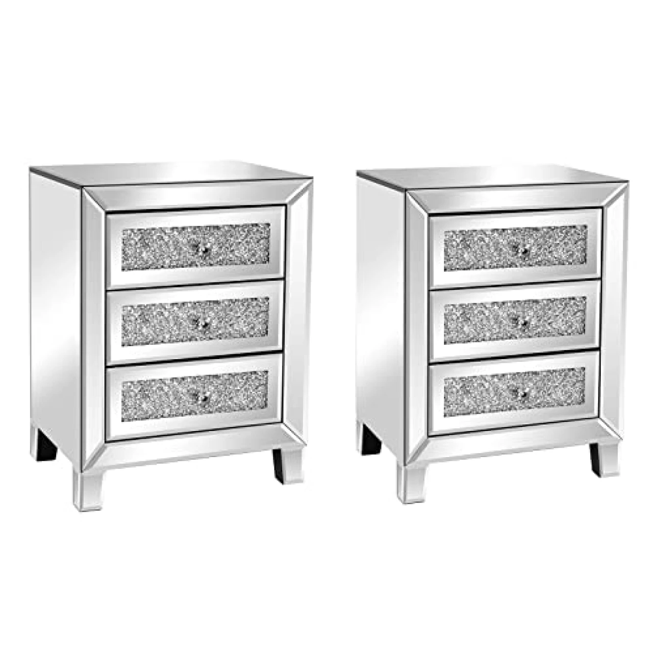 VINGLI Mirrored Nightstand Set of 2 Silver Side/End Tables