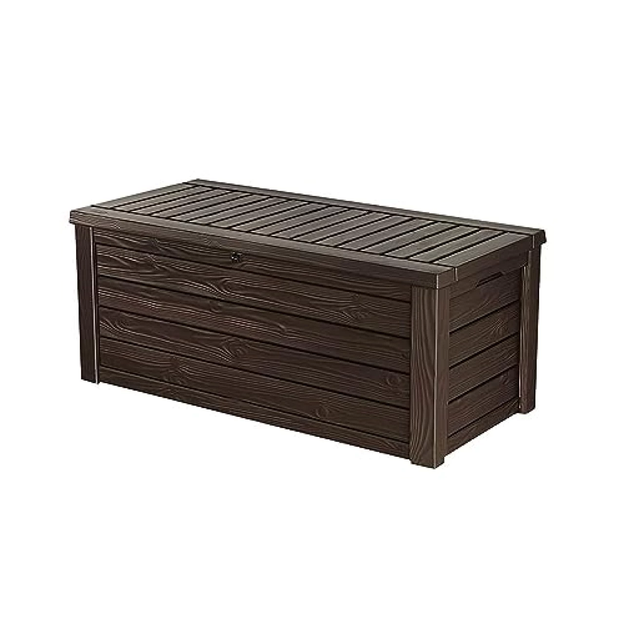 Keter Westwood Outdoor Resin Deck Storage Box Bin Organizer for Patio Furniture, Pool Toys, and Yard Tools with Natural Design, 150 Gallon, Espresso