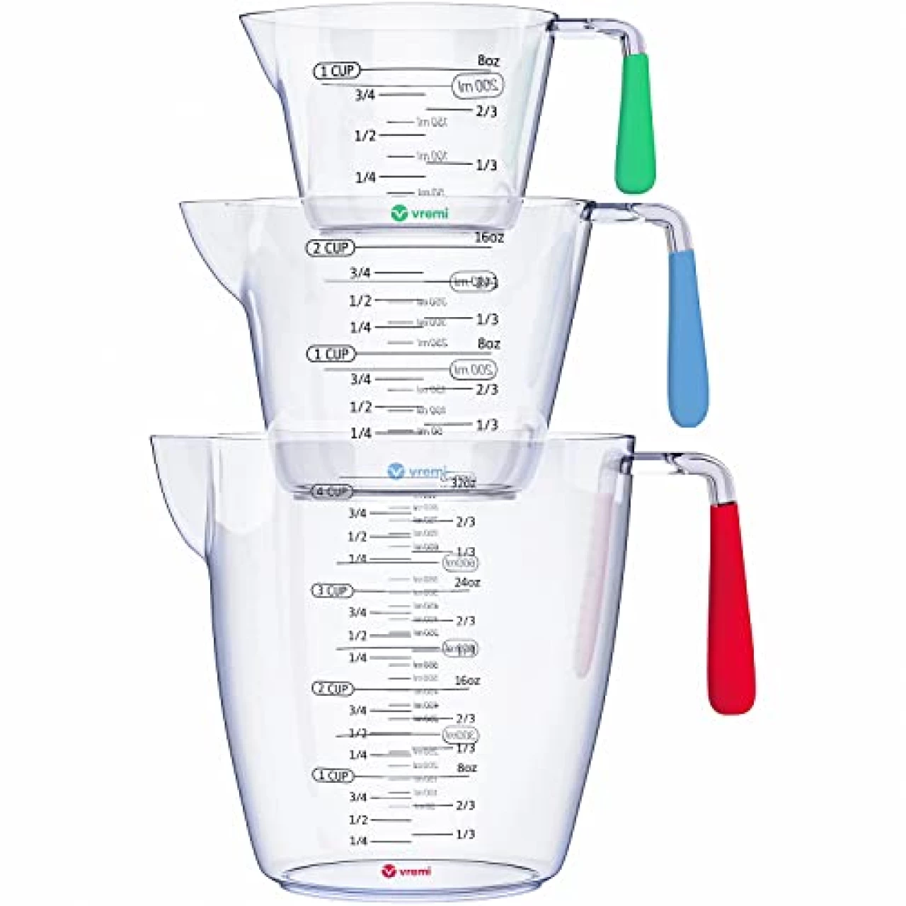 Vremi 3 Piece Plastic Measuring Cups Set - BPA Free Liquid Nesting Stackable Measuring Cups