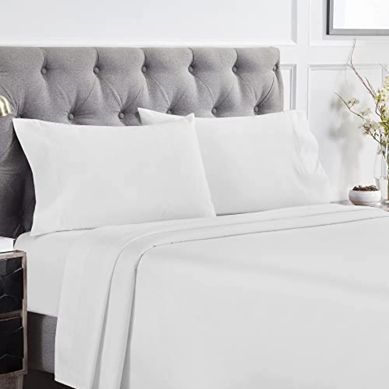 California Design Den Luxury 4 Piece King Size Sheet Set - 1000 Thread Count, 100% Cotton Sateen, Deep Pocket Fitted and Flat Sheets, Includes Pillowcase Set, Soft and Thick Cotton - Bright White