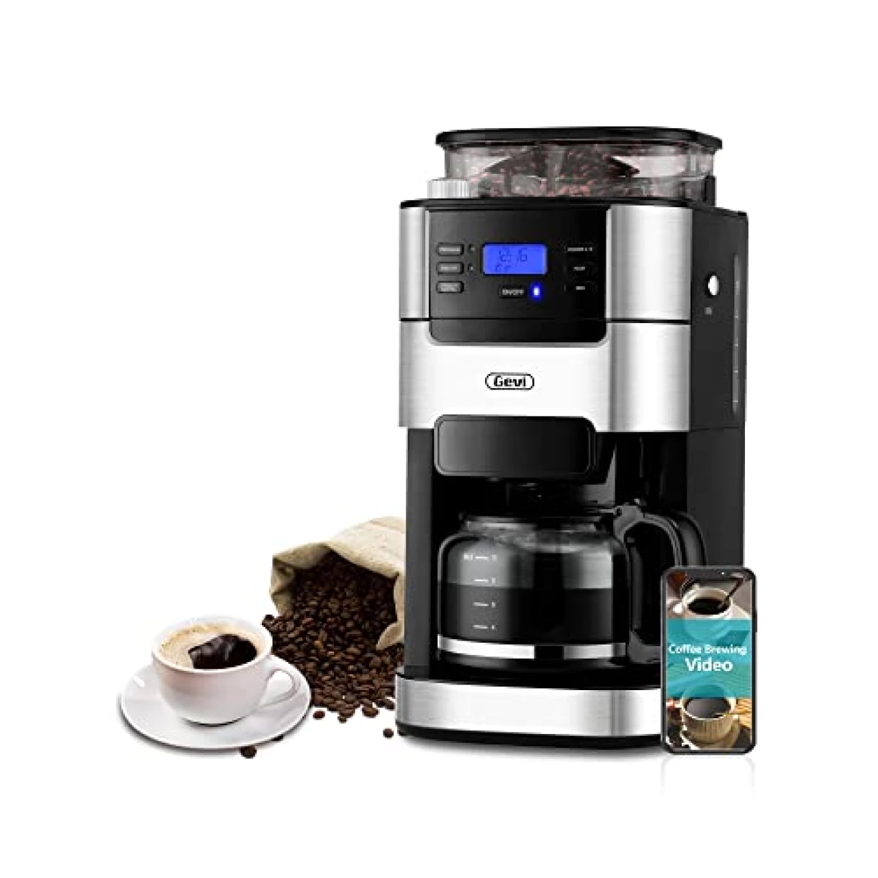10-Cup Drip Coffee Maker, Grind and Brew Automatic Coffee Machine with Built-In Burr Coffee Grinder