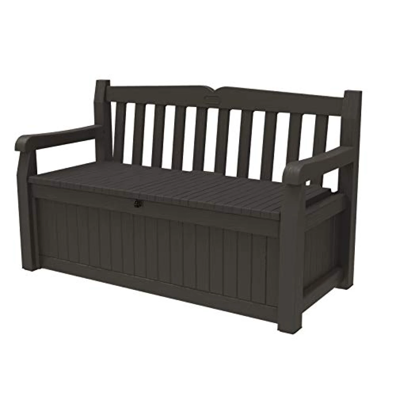 Keter Solana 70 Gallon Storage Bench Deck Box for Patio Furniture, Front Porch Decor and Outdoor Seating