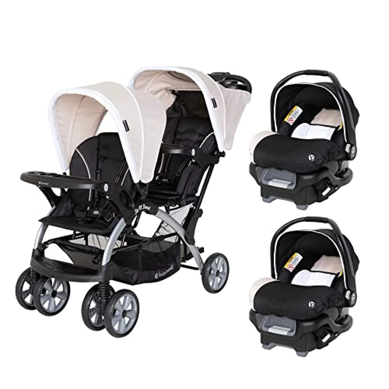 Baby Trend Sit N Stand Easy Fold Travel Double Baby Stroller and 2 Single Infant Car Seats Travel System