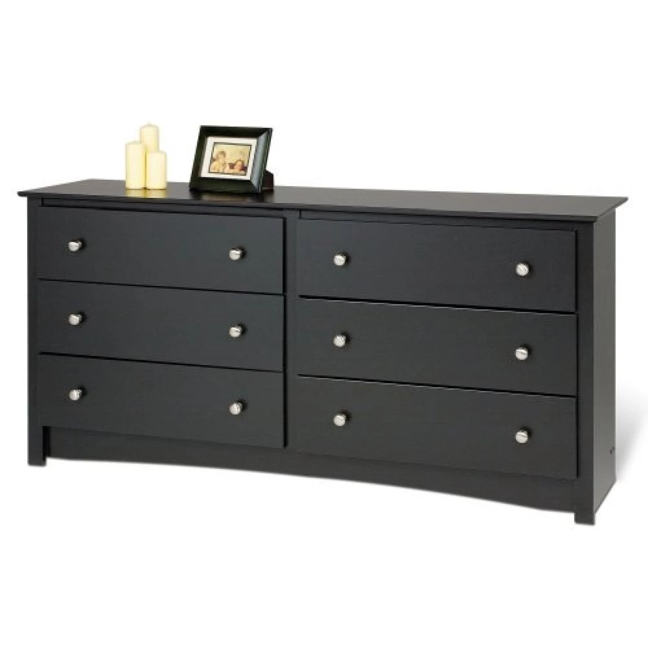 Prepac Sonoma Bedroom Furniture: Black Double Dresser for Bedroom, 6-Drawer Wide Chest of Drawers