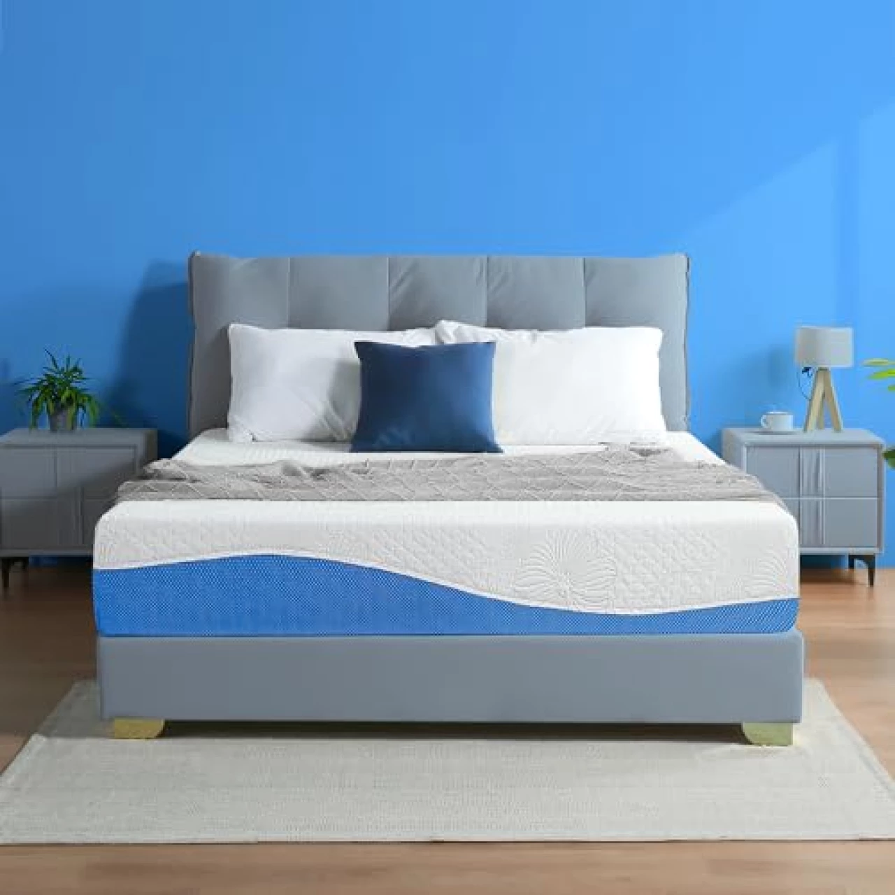 Olee Sleep King Mattress, 10 Inch Gel Memory Foam Mattress, Gel Infused for Comfort and Pressure Relief, CertiPUR-US Certified, Bed-in-a-Box, Medium Firm, Blue, King Size