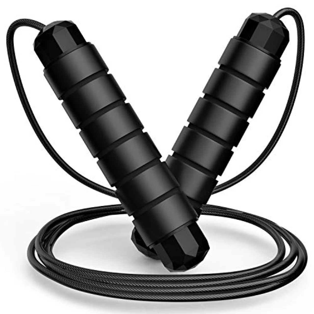 Jump Rope, Tangle-Free Rapid Speed Jumping Cable with Ball Bearings for Women, Men and Kids, Adjustable Foam Handles Steel Ropes for Fitness,Black,1 Pack