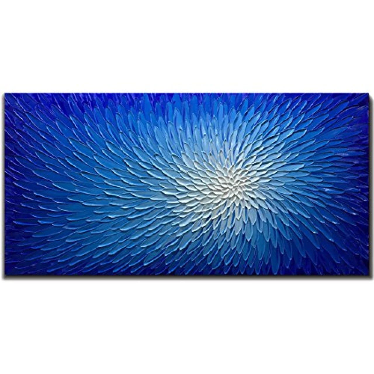 AMEI Art Paintings,30x60 Inch Ocean Blue White Abstract Wall Art Hand-Painted Oil Paintings Modern Artwork Textured Flower Canvas Paintings Wood Inside Framed Wood Inside Framed Ready to Hang