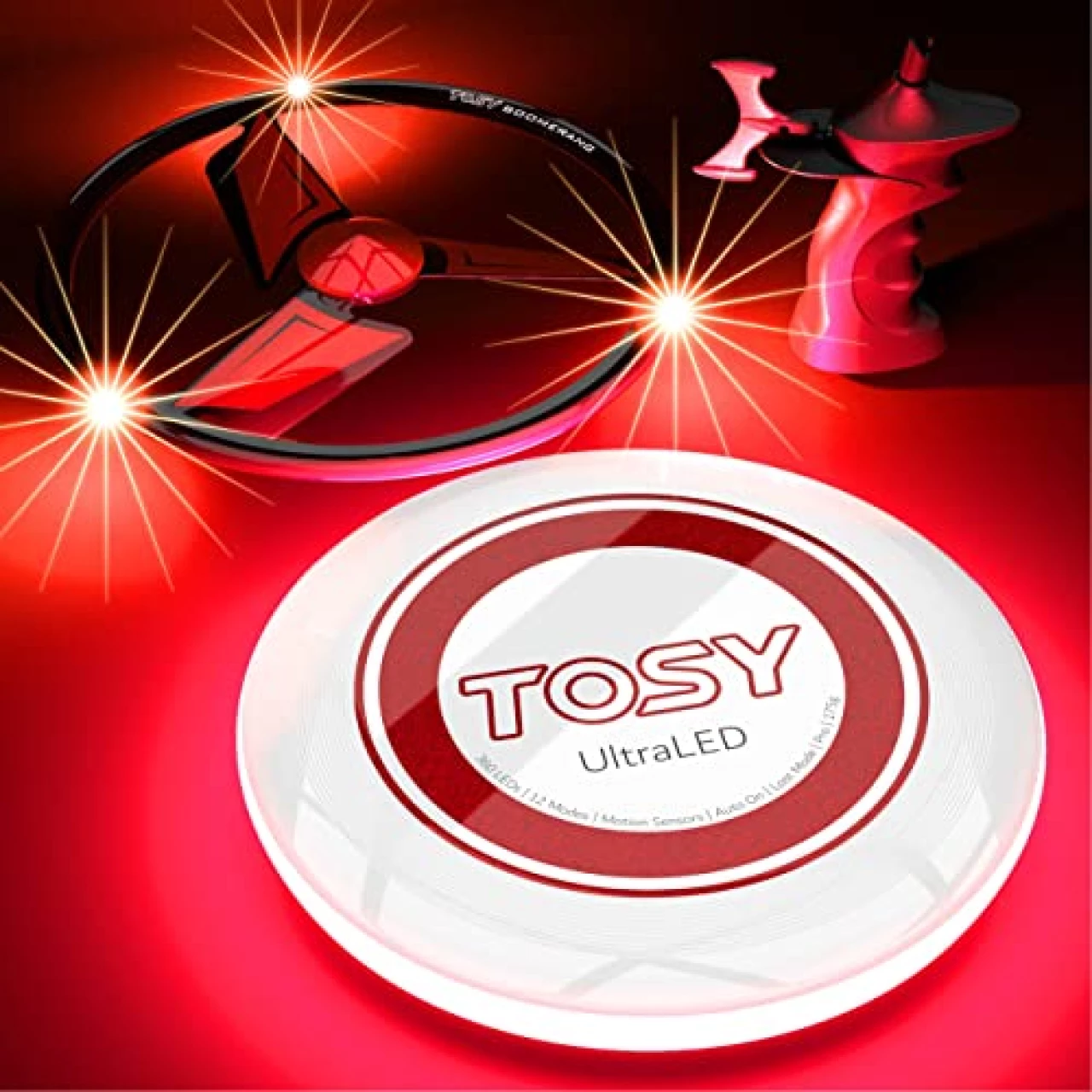 TOSY Patented Boomerang - 3 Super Bright LEDs, Rechargeable, Auto Light Up, Launcher &amp; Flying Disc/Frisbee Included, Perfect Outdoor Games, Birthday &amp; Camping Gift for Men/Boys/Teens/Kids