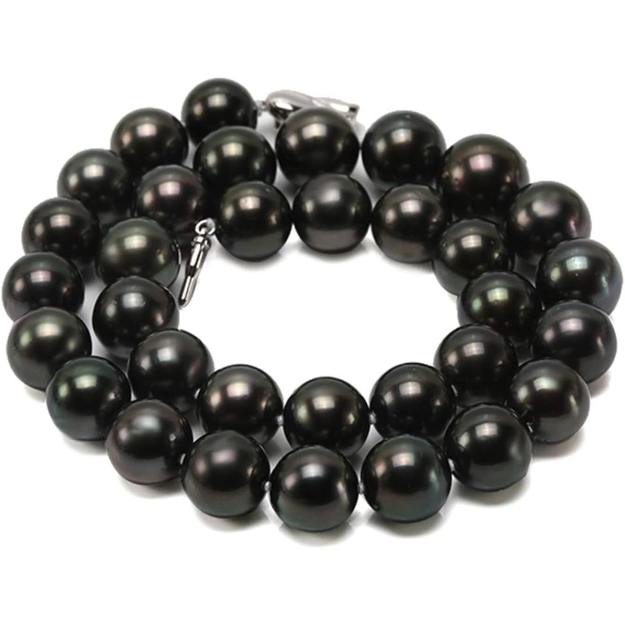 JYX Pearl AAAA+ Natural Tahitian Black Pearl Necklace 12-14mm Round Pearl Beads Strand 17.5&quot;