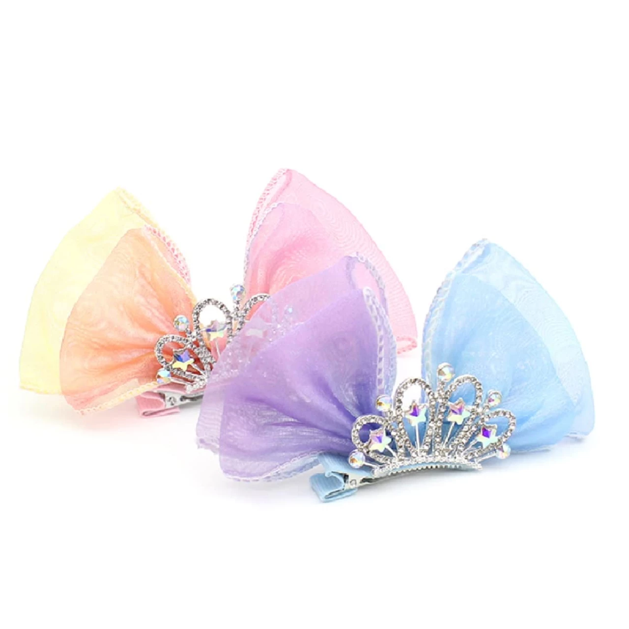 Hot&amp;Sattion 2 Pack Bow Hair Clips for Girls, Crown Shaped Kids Hair Barrettes