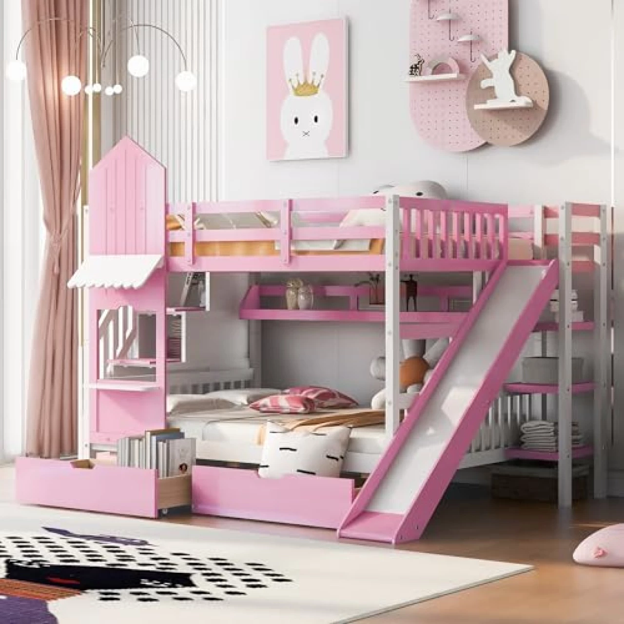 SIYSNKSI Full-Over-Full Castle Style Bunk Bed
