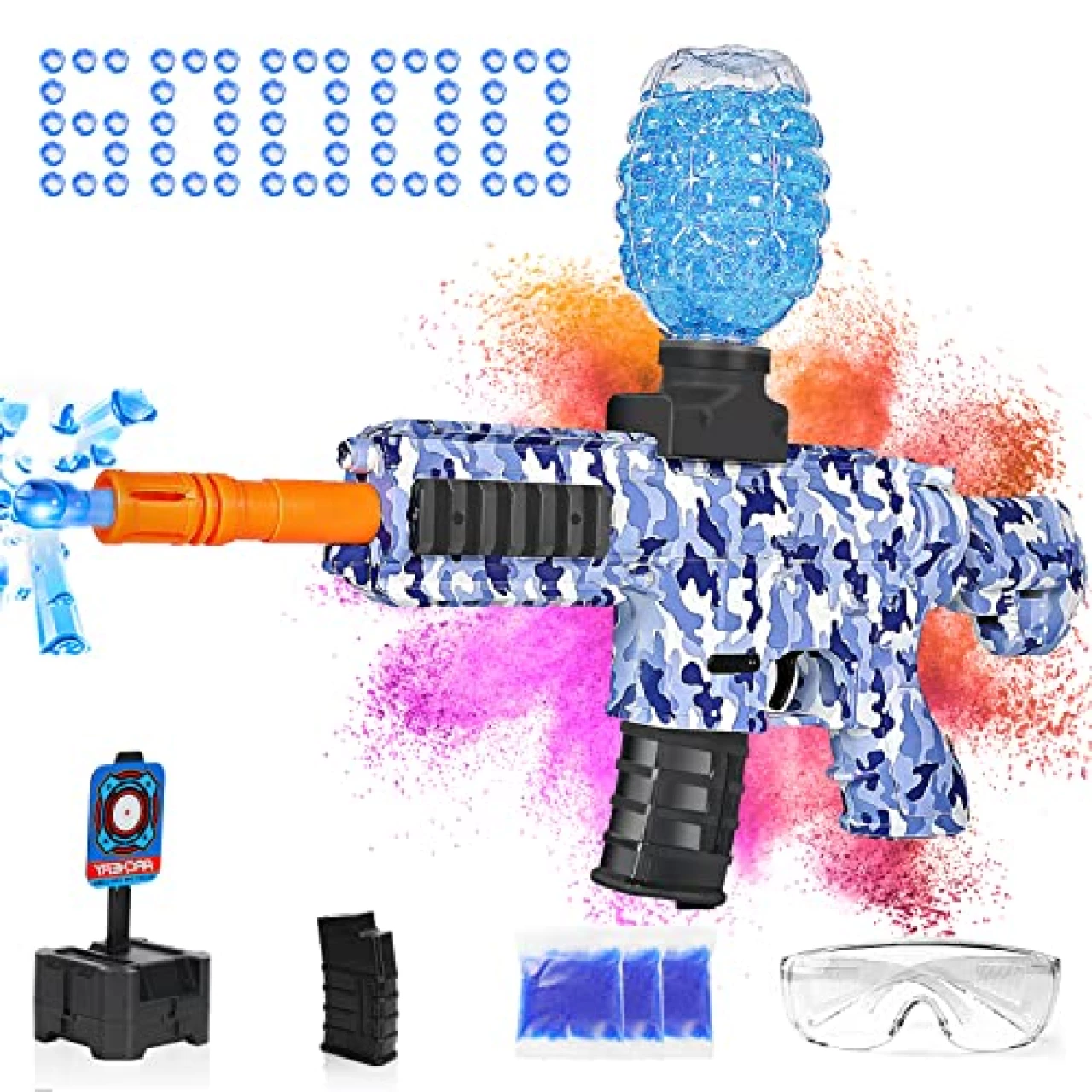NLFGUW Electric Gel Ball Blaster Toys,Eco-Friendly Splatter Ball Blaster with 60000+ Water Beads,Automatic Outdoor Toys for Activities Team Game,for Adults and Kids Ages 12+(Blue)