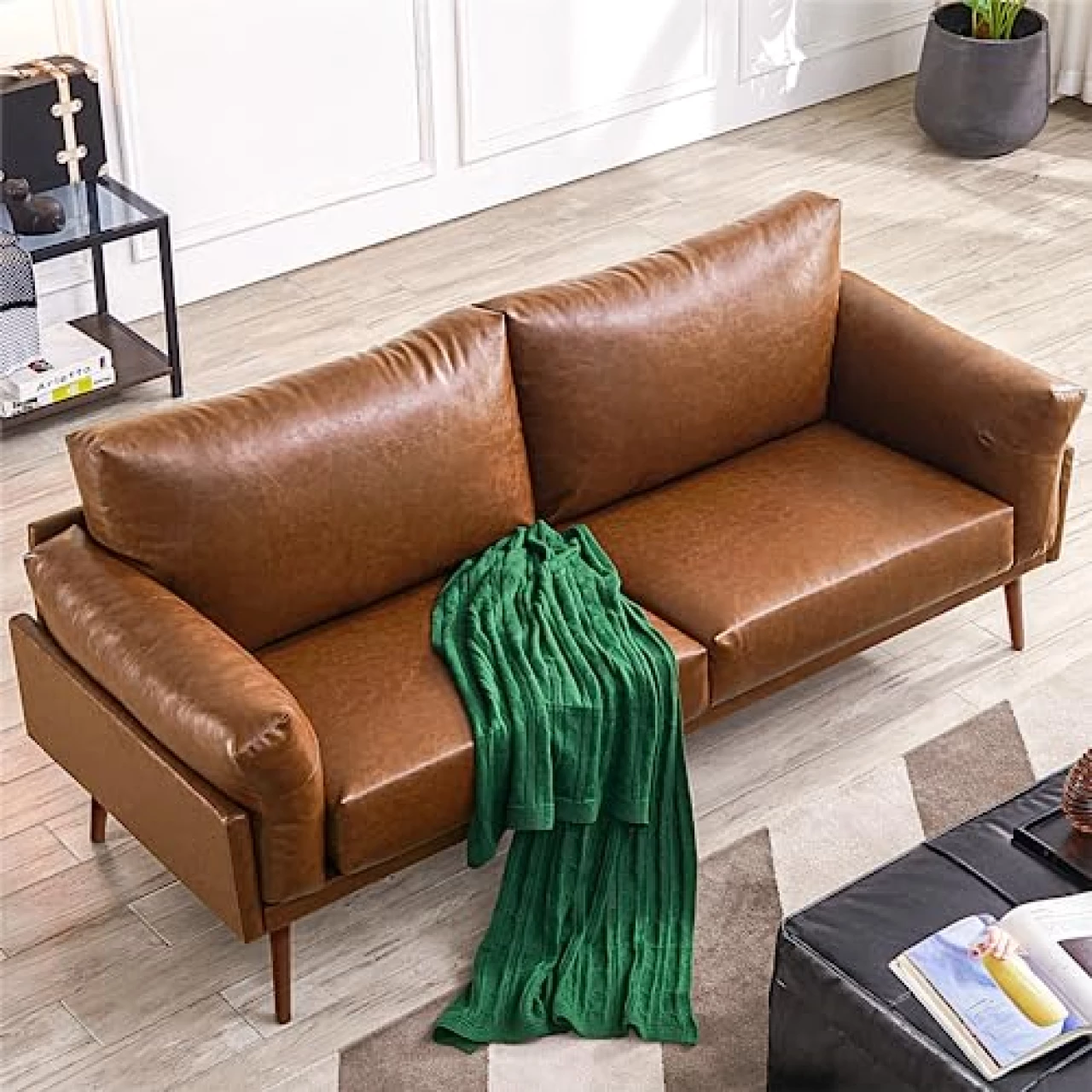 Vonanda Flora Couch, Faux Leather Sofa Caramel, 3 Seater Couch with Soft Cloud Cushions, 72 Inch Couch for Durable Small Spaces, Compact Apartment, House, Living Room,Condo, Loft, Bungalow, Caramel