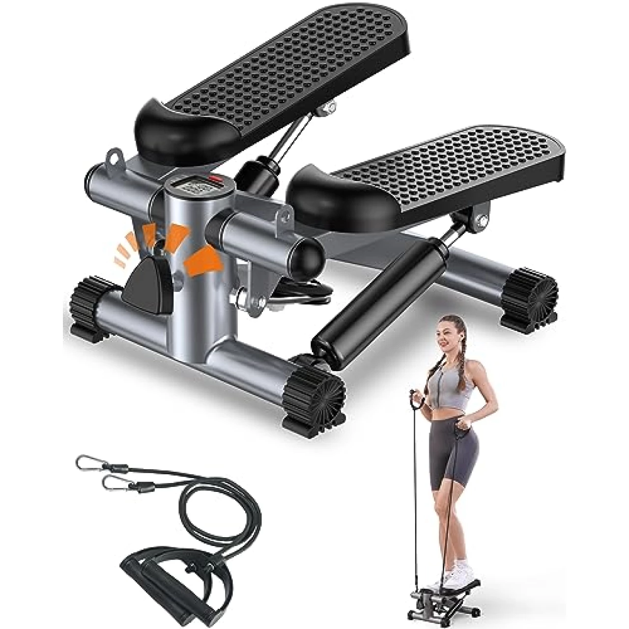 Steppers for Exercise,Mini Stepper with Exercise Equipment for Home Workouts,Hydraulic Fitness Stair Stepper with Resistance Band &amp; Calories Count 350lbs Weight Capacity
