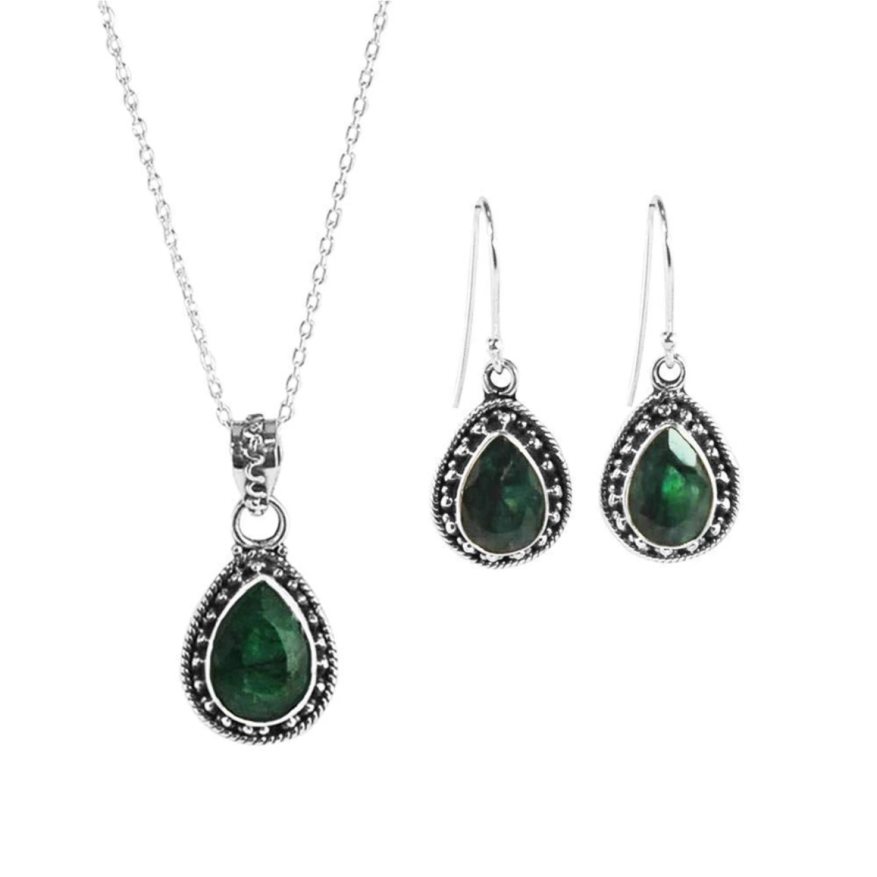 Sivalya AMALFI Raw Emerald Necklace and Earring Set in Solid Silver