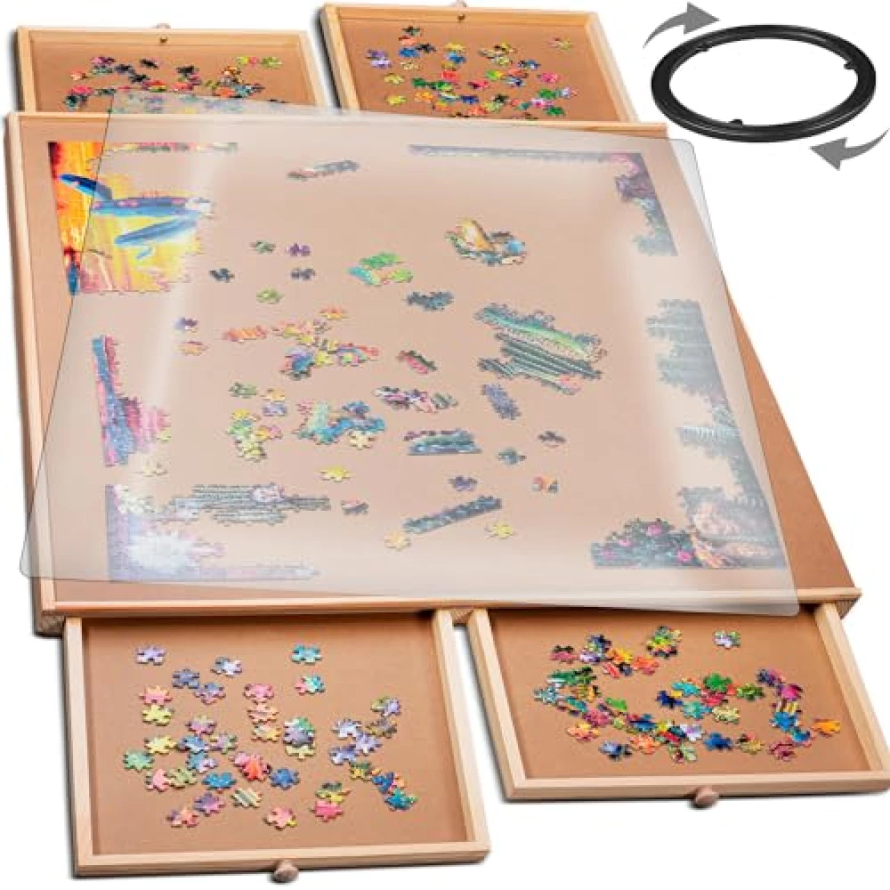 1000 Piece Rotating Wooden Jigsaw Puzzle Table - 4 Drawers