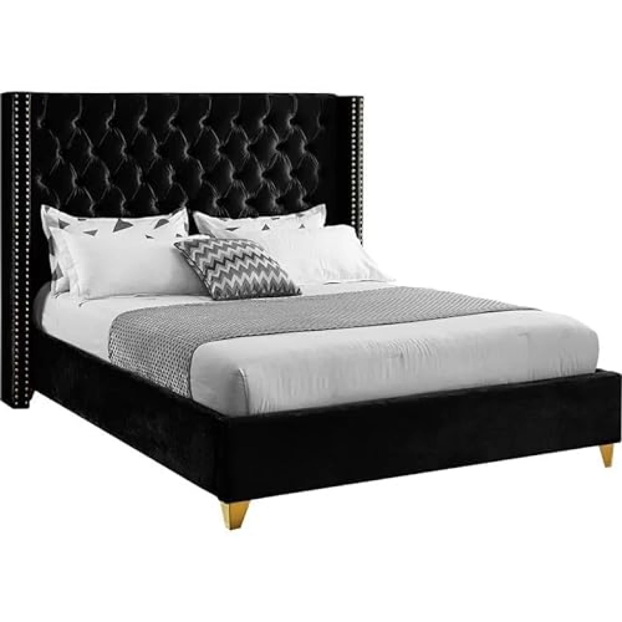 Meridian Furniture Barolo Collection Modern | Contemporary Velvet Upholstered Wing Designed Bed