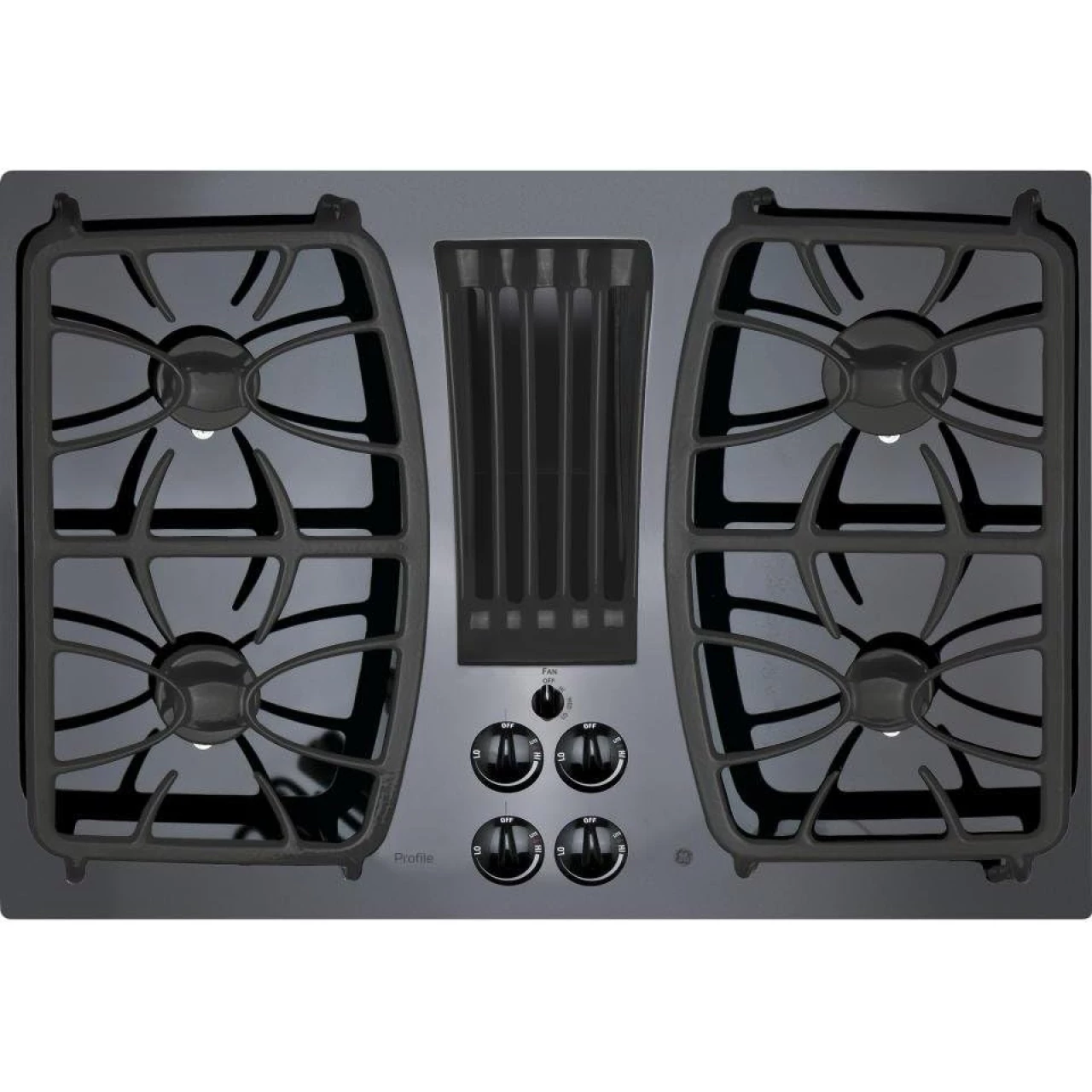 GE APPLIANCES Profile Series 30 inch Built-in Gas Downdraft Cooktop Black Glass Top PGP9830DJBB