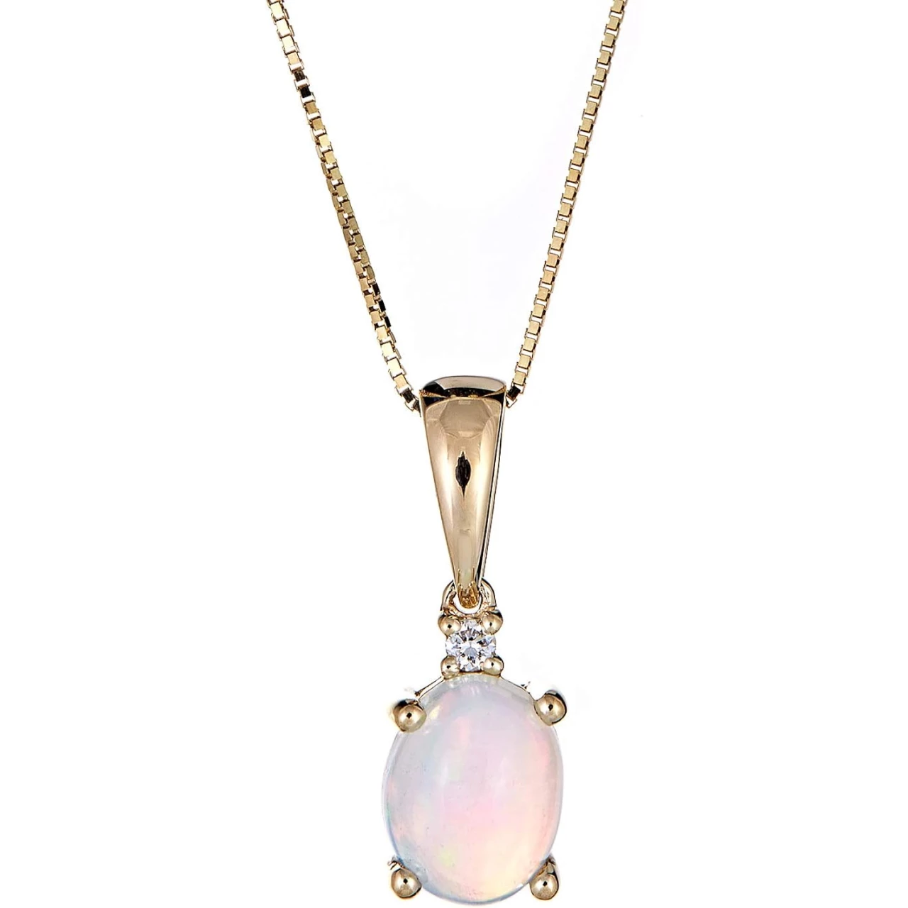 Gin &amp; Grace 10K Yellow Gold Natural Ethiopian Opal Pendant with Diamonds for women | Ethically, authentically &amp; organically sourced (Oval) shaped opal hand-crafted jewelry for her | Opal Necklaces for women
