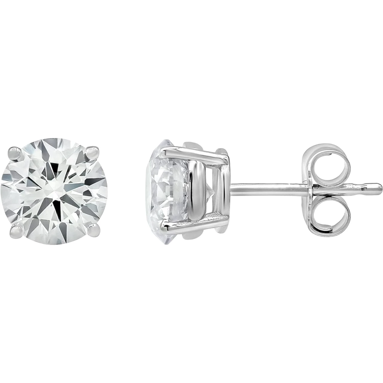 14K White Gold 1.00-6.50 Carat Prong Set Round-cut Lab Grown Diamond Solitaire Stud Earrings