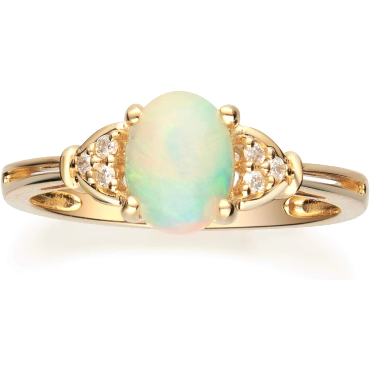 Gin &amp; Grace 10K Yellow Gold Opal Ring with Diamonds