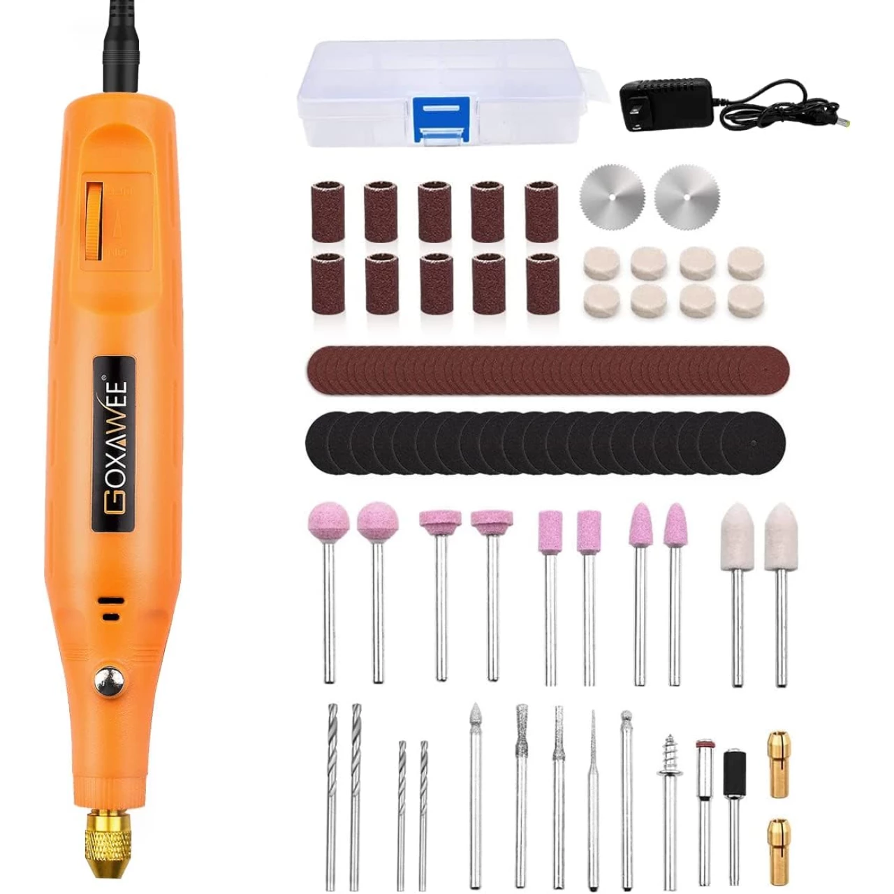 GOXAWEE 24V Mini Rotary Tool, Corded Rotary Tool with 105pcs Accessories, 18000rpm Multi-Purpose Power Rotary Tool for Handmade Crafting and DIY Creations.(Vibrant Orange)