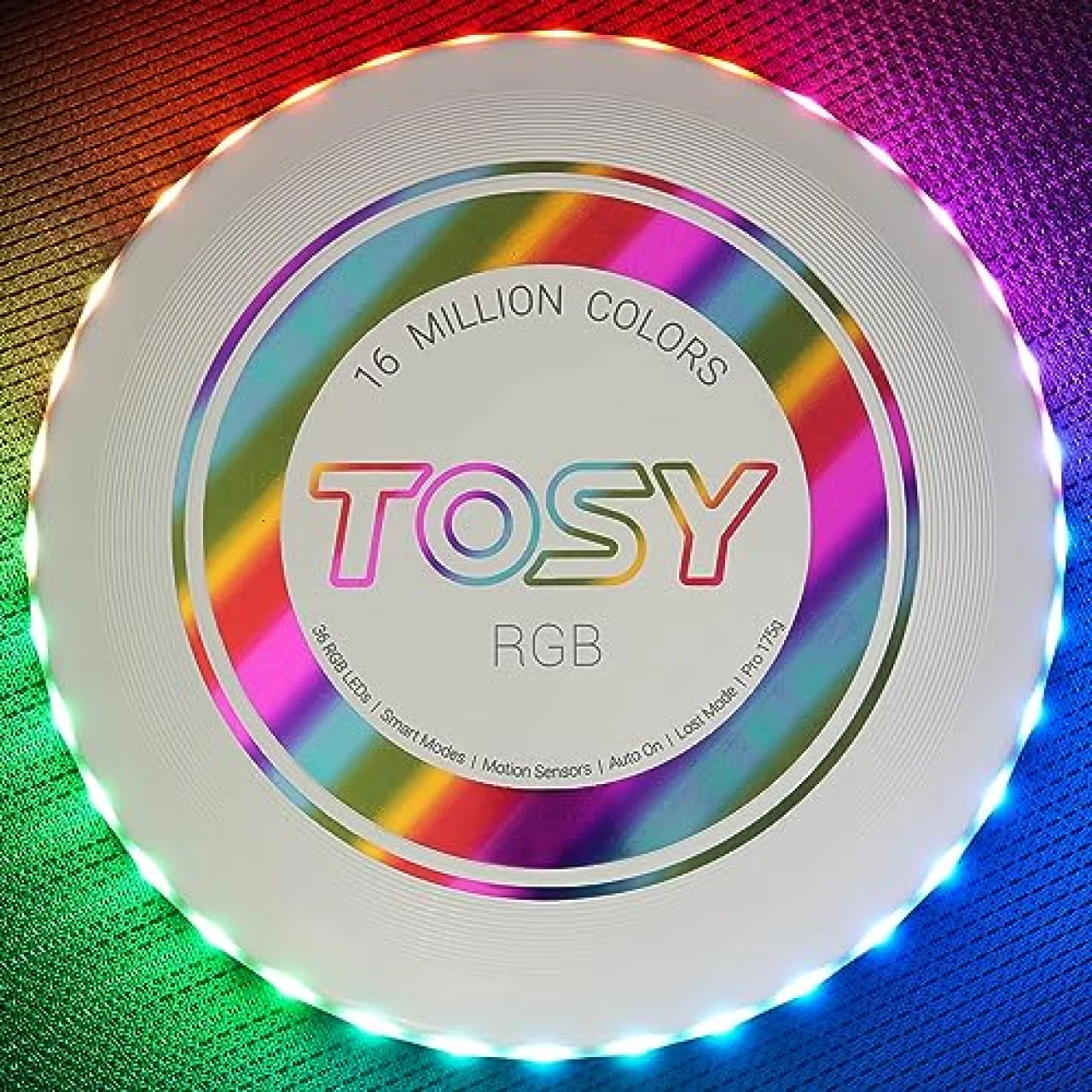 TOSY Flying Disc - 16 Million Color RGB or 36 or 360 LEDs, Extremely Bright, Smart Modes, Auto Light Up, Rechargeable, Perfect Birthday &amp; Camping Gift for Men/Boys/Teens/Kids, 175g frisbees