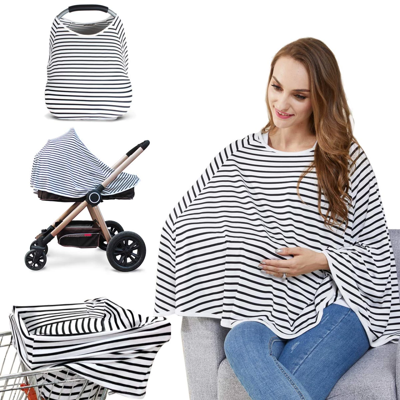 Baby Nursing Cover &amp; Nursing Poncho - Multi Use Cover for Baby Car Seat Canopy, Shopping Cart Cover, Stroller Cover, 360° Full Privacy Breastfeeding Coverage, Baby Shower Gifts for Boy&amp;Girl