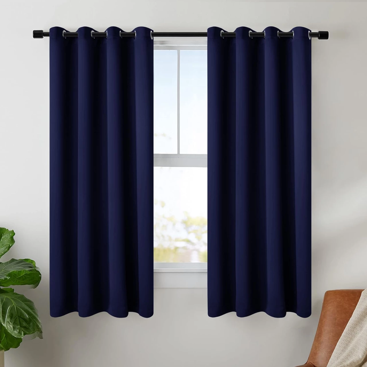 BONZER Grommet Blackout Curtains for Bedroom - Thermal Insulated, Energy Efficient, Noise Reducing and Light Blocking, Room Darkening Curtains for Living Room, Navy, 50 x 45 inch, Set of 2 Panels