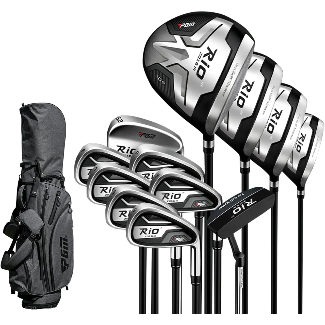 PGM Men&rsquo;s Complete Golf Club Sets - 12 Pieces - 3 Wood (#1,3,5), 1 Hybrid (#4H), 6 Irons(#5,6,7,8,9,PW), 1 Sand Wedge (52°), 1 Putter - Golf Stand Bag - Titanium Club Head, Graptlite Shaft