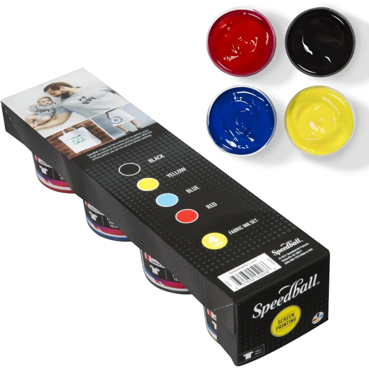 Speedball Fabric Screen Printing Ink Starter Set, 4-Colors, 4-Ounce