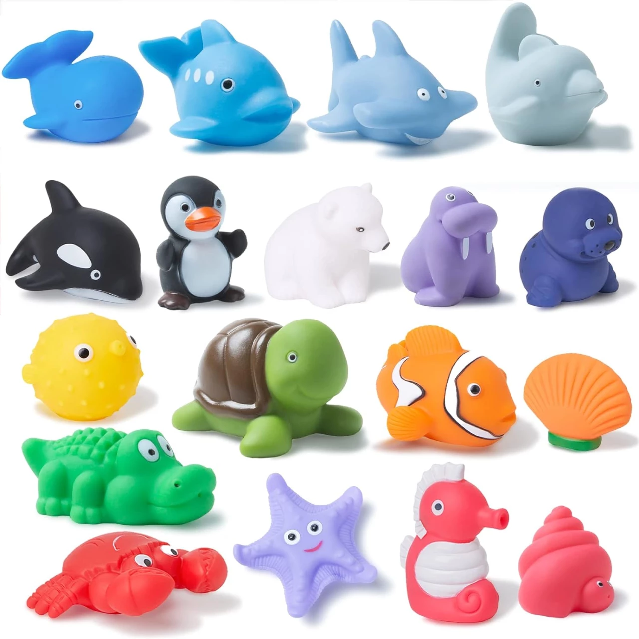 Mold Free Bath Toys 18 Pcs for Toddlers/ Infants 6 - 12- 18 Months, No Hole No Mold Bathtub Toys, 1 2 3 4 Years Old Kids (18 Pcs Ocean Animals with Mesh Bag)