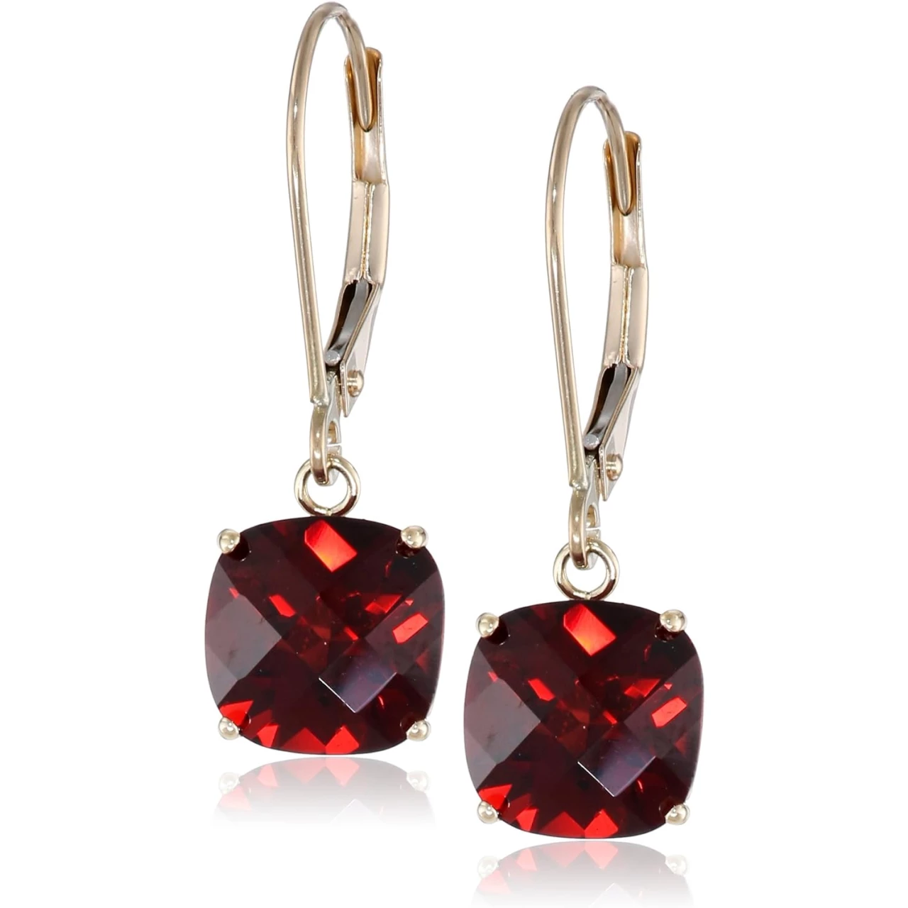 Amazon Collection 10k Gold Cushion Cut Gemstone Dangle Earrings for Women with Leverbacks