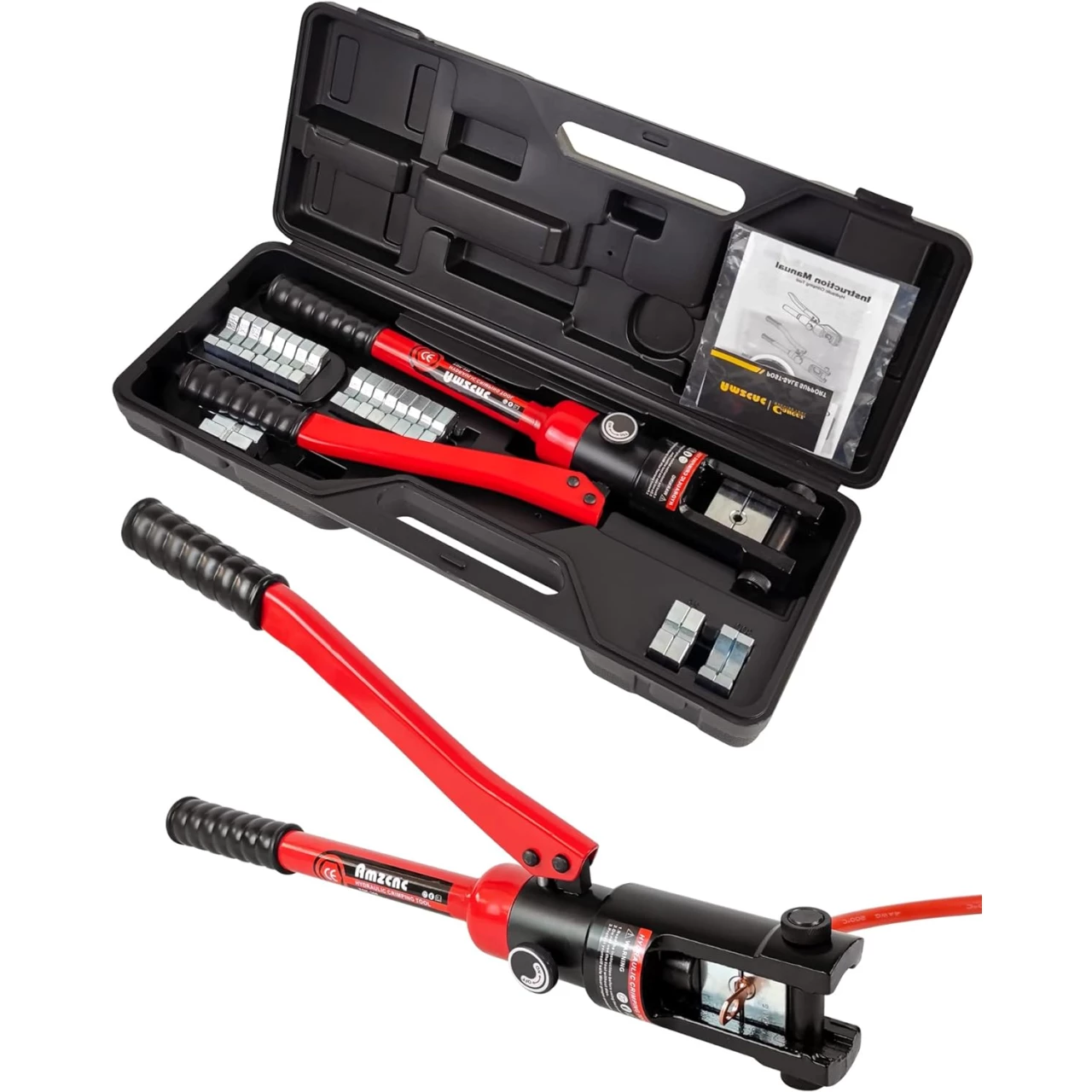 AMZCNC 16 Ton Hydraulic Wire Professional Hydraulic Battery Cable Lug Crimping Tool Set