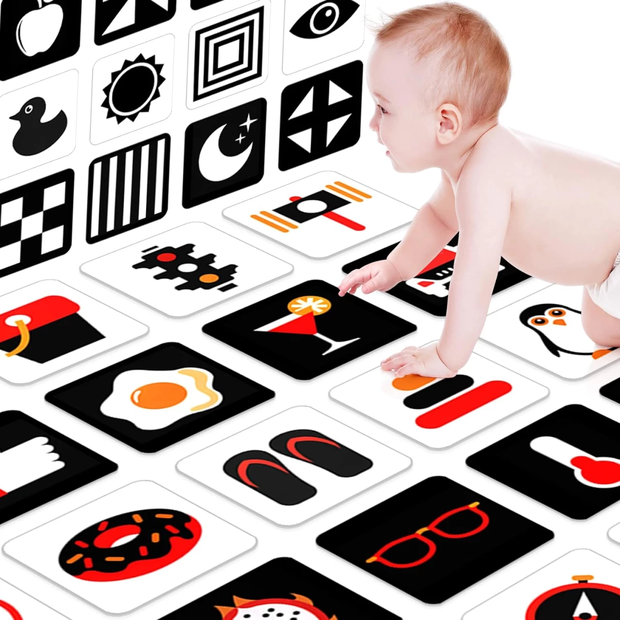 High Contrast Baby Toys for Newborn Baby Flash Cards Black and White Baby Toys 0-3 Months Tummy Time Toys for Babies 0-6 Months Montessori Visual Stimulation Infant Newborn Toys Baby Boy Gifts