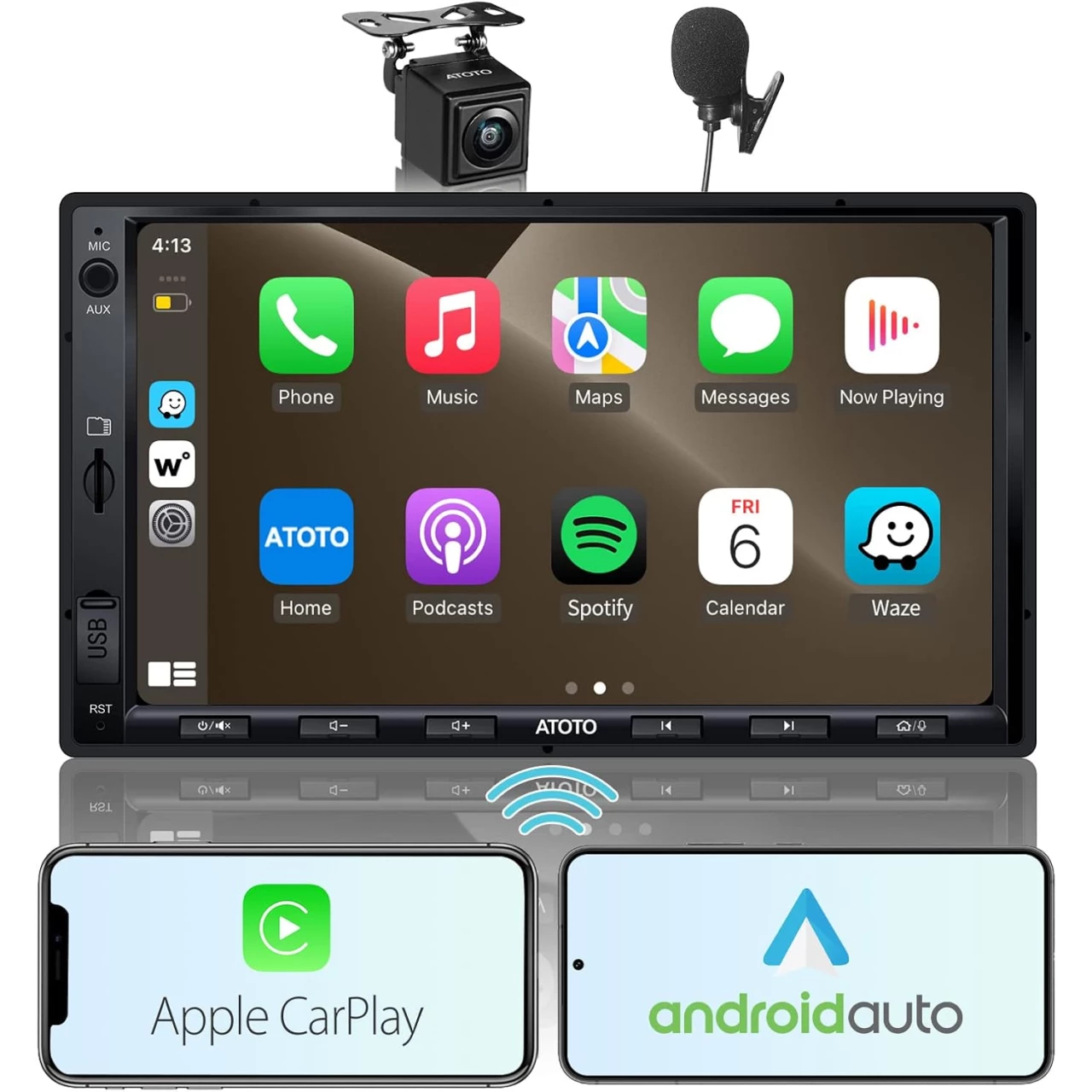 [Upgrade] ATOTO Double Din Car Stereo with Wireless CarPlay,Wireless Android Auto,7in IPS Touchscreen,Bluetooth,Phone Mirroring,HD LRV Camera,USB Video &amp; Audio,F7G2A7WE-S01