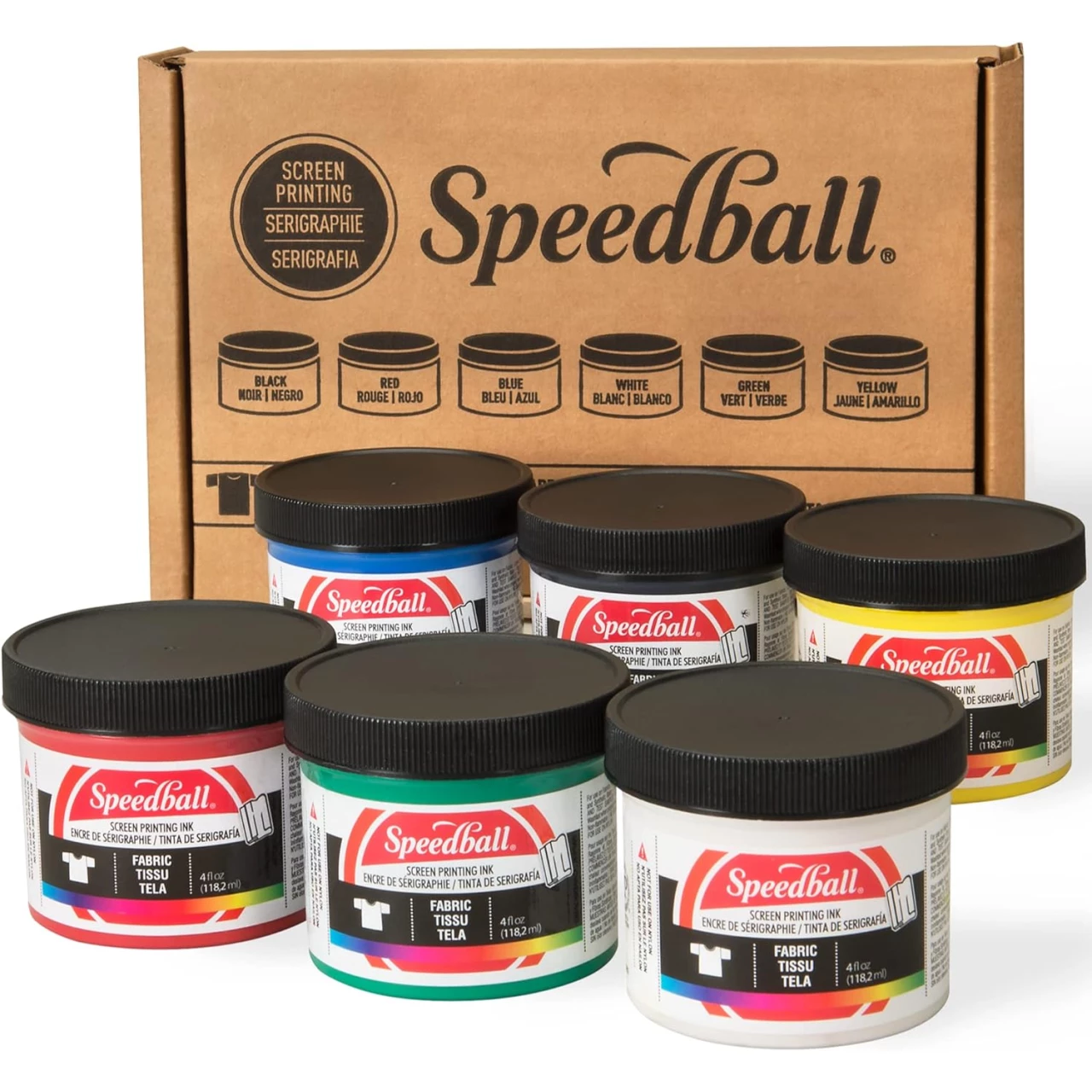 Speedball Fabric Screen Printing Ink Starter Set, 6-Colors, 4-Ounce