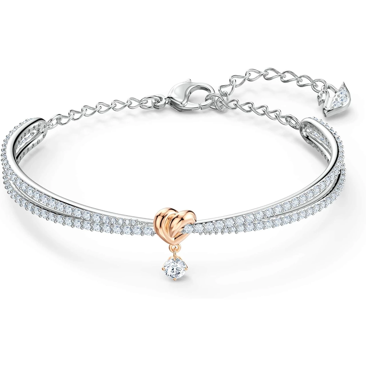 SWAROVSKI Lifelong Heart Necklace, Earrings, and Bracelet Crystal Jewelry Collection, Rose Gold &amp; Rhodium Tone Finish