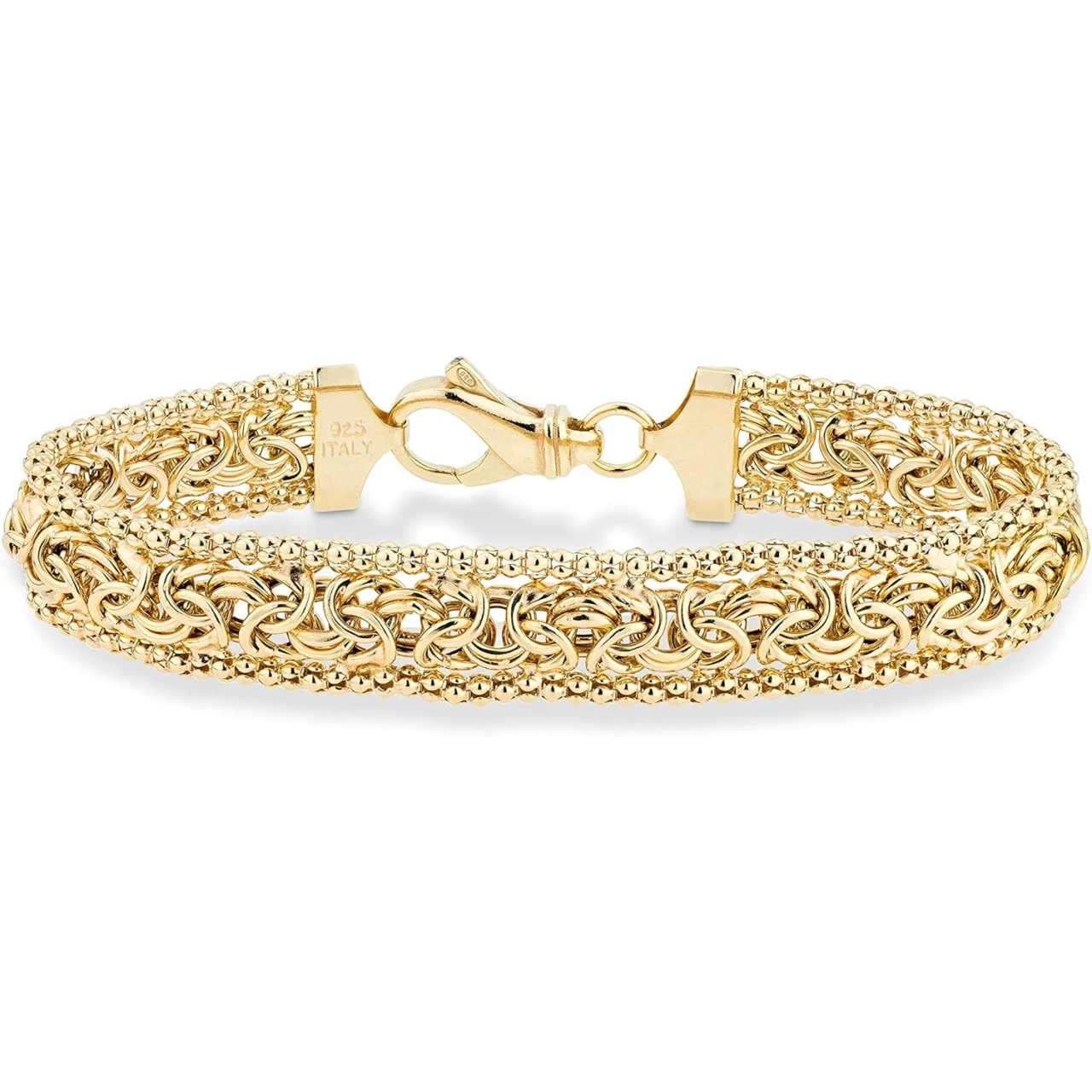Miabella Italian 18K Gold Over Sterling Silver Byzantine Beaded Mesh Link Chain Bracelet for Women 925 Handmade in Italy