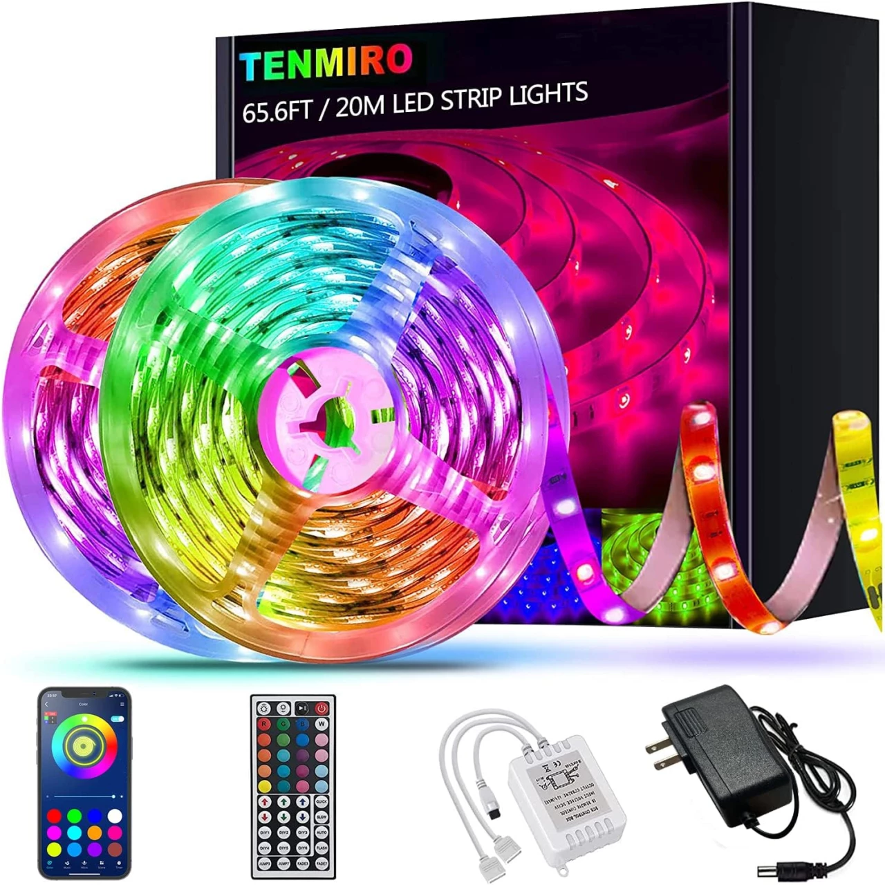 Tenmiro 65.6ft Led Strip Lights, Ultra Long RGB 5050 Color Changing LED Light Strips Kit