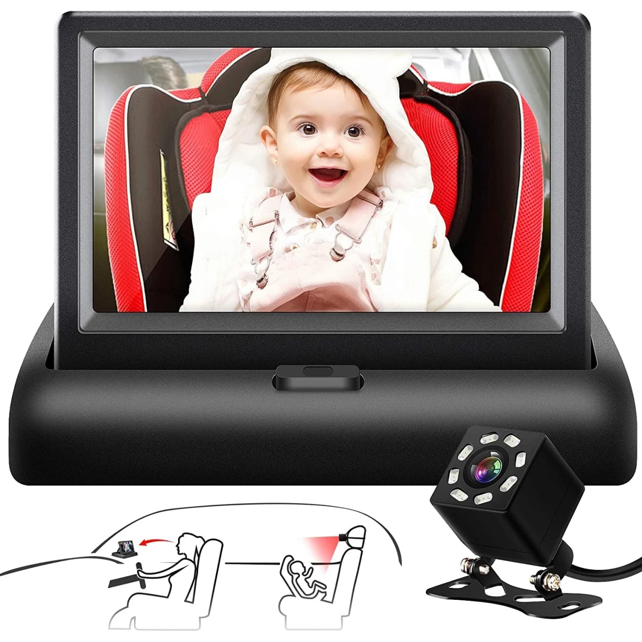 Shynerk Baby Car Mirror, 4.3&rsquo;&rsquo; HD Night Vision Function Car Mirror Display
