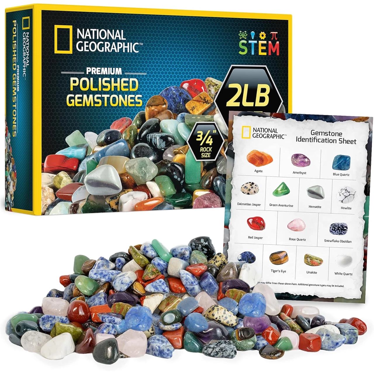 NATIONAL GEOGRAPHIC Premium Polished Stones - 2 Pounds of Tumbled Stones